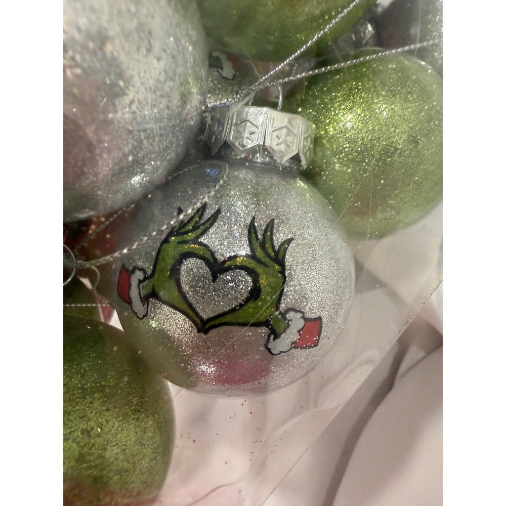Dr Seuss The Grinch Christmas Glitter Ball Ornaments Set of 15 Red Green Gold - Picture 4 of 7